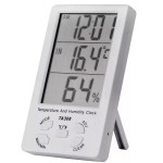 Termometru si higrometru, ceas cu alarma digital, cu senzor, de culoare alb